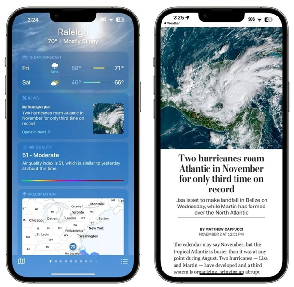 大余苹果14维修分享iPhone 14手机如何看天气时顺带看新闻 